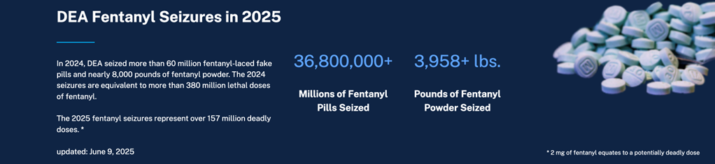 DEA Fentanyl Seizures in 2025 infographic